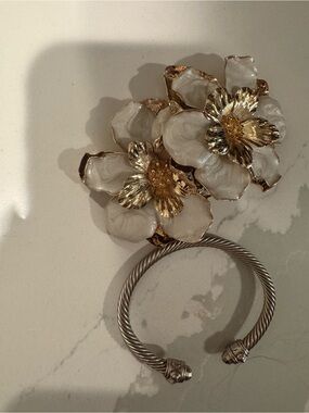 Gold & White Floral Earrings